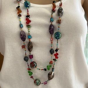 Two Fashion Cosume jewelry long multi-gem necklaces